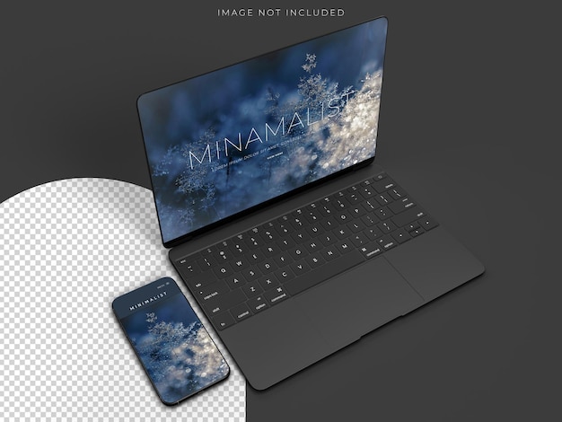 브랜딩 아이덴티티 글로벌 비즈니스 디자인을 위한 현실적인 노트북 및 스마트폰 모형 장면 템플릿