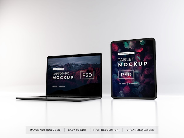 Realistic laptop and tablet device mockup