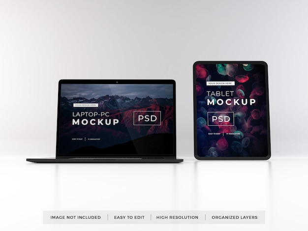 PSD realistic laptop and tablet device mockup