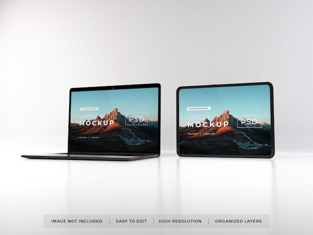 PSD realistic laptop and tablet device mockup