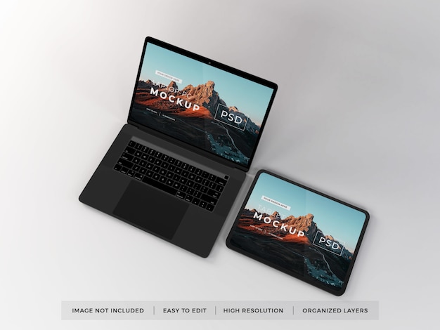 PSD realistic laptop and tablet device mockup