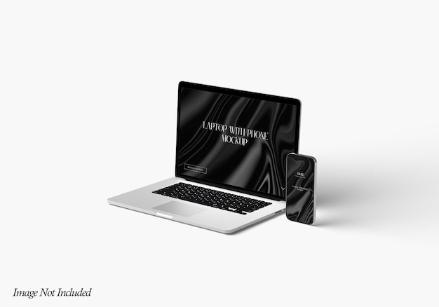 PSD realistic laptop with phone screen mockup premium psd