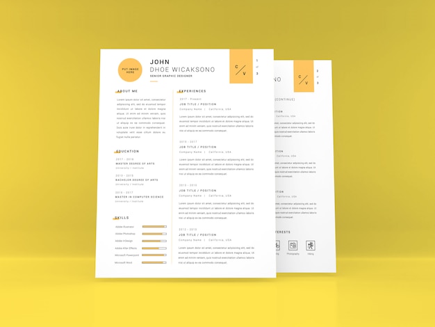 PSD tempistica del mockup del formato curriculum vitae lettera realistica