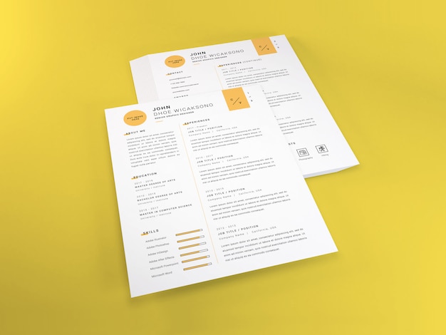 Realistic letter sized curriculum vitae mockup tempate