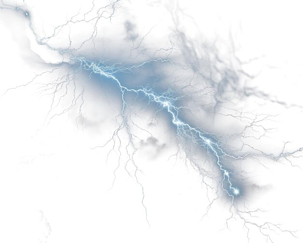 PSD realistic lightning strikes on transparent background adding drama and intensity to your designs