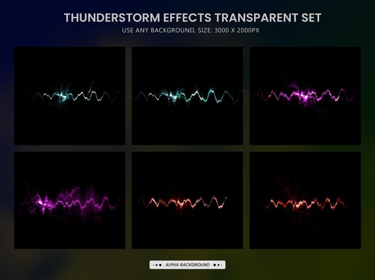 PSD realistic lightnings and thunder bolts of thunderstorm effects