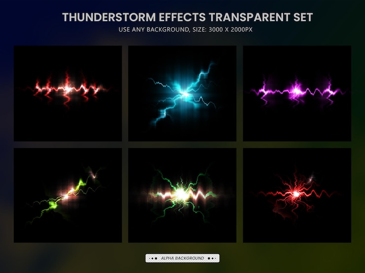 PSD realistic lightnings and thunder bolts of thunderstorm effects