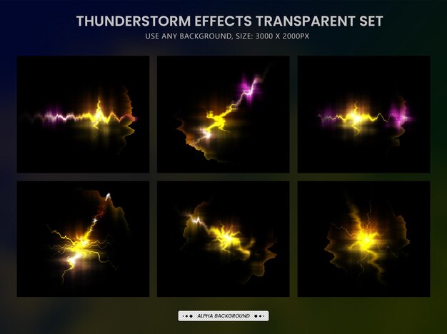 PSD realistic lightnings and thunder bolts of thunderstorm effects