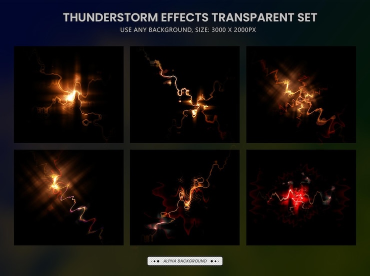 PSD realistic lightnings and thunder bolts of thunderstorm effects