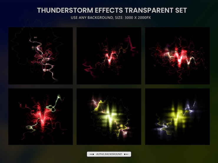 PSD realistic lightnings and thunder bolts of thunderstorm effects