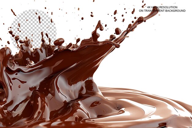 PSD realistic liquid chocolate long wave splash enticing on transparent background