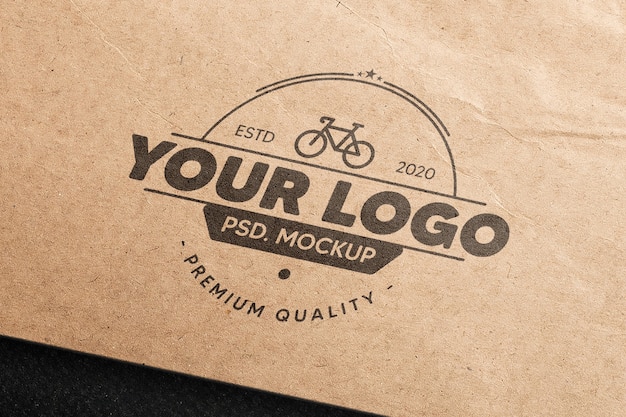 Realistic logo mockup in brown paper