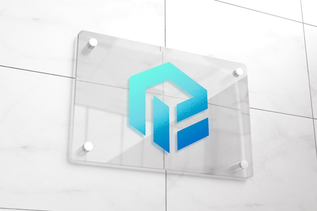 Realistic logo mockup on glass signage