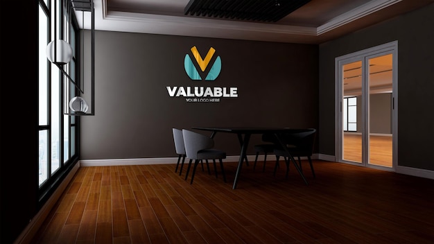 PSD realistic logo mockup in the office meeting room