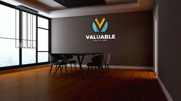 Realistic logo mockup in the office meeting room