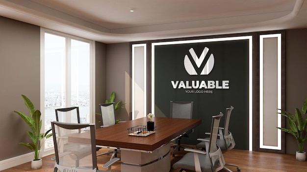 Realistic logo mockup sign in luxury meeting room