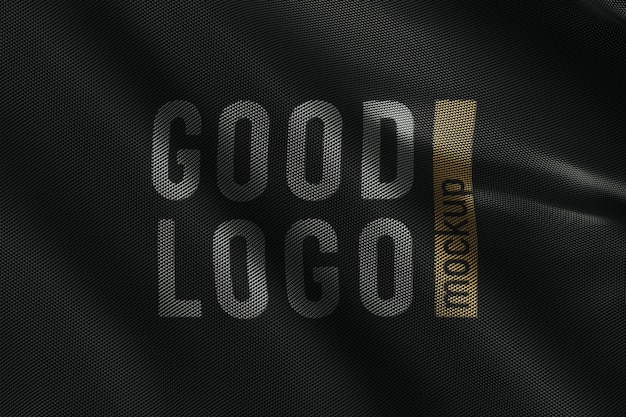 PSD realistic logo mockup on waving fabric or flag top view scene