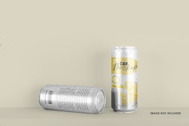 Realistic long aluminium steel drink can mockup