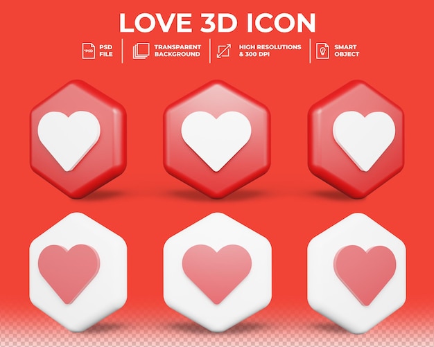 Realistic love or like sign 3d icon