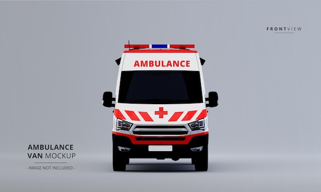 PSD realistic luxury ambulance van car mock up front view