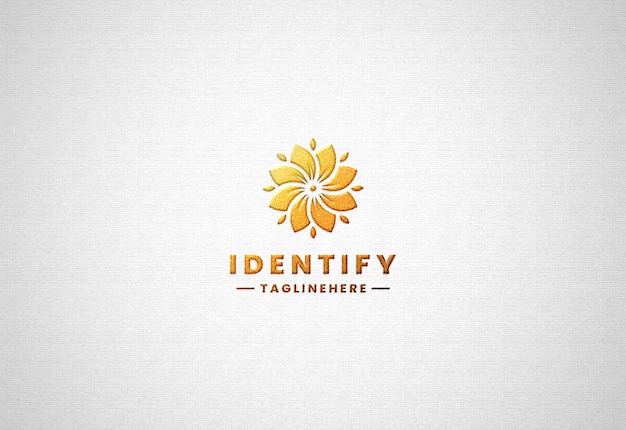 PSD realistic luxury gold logo mockup on white paper