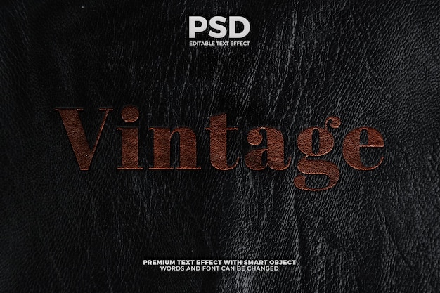 Realistic luxury vintage editable text effect on black leather background