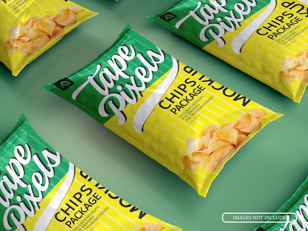 PSD realistic lying two potato chips bags mockup