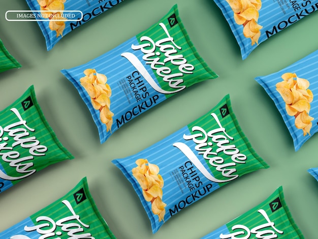 Realistic lying two potato chips bags mockup