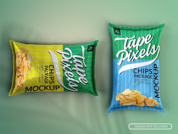 Realistic Lying Two Potato Chips Bags Mockup