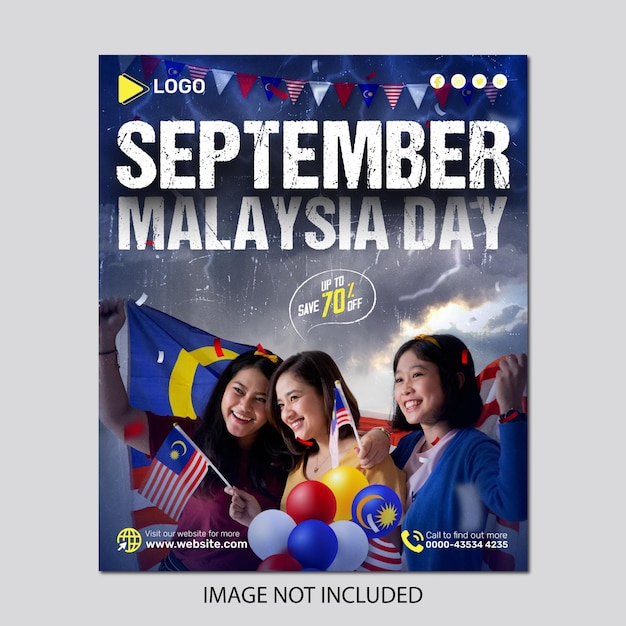 PSD realistic malaysia independence day social media sale banner or instagram post promotion template