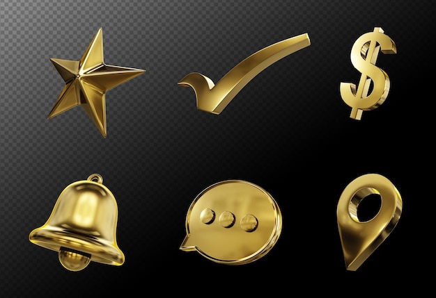 Realistic marketing golden icons set isolated 3d renders