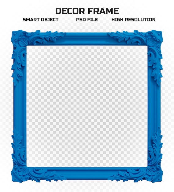 PSD realistic matte blue border frame in high resolution for picture decoration