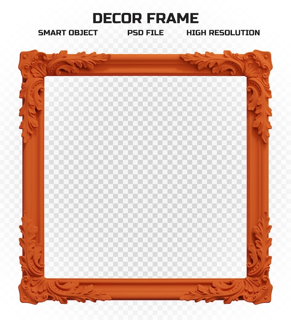 Realistic matte orange border frame in high resolution for picture decoration