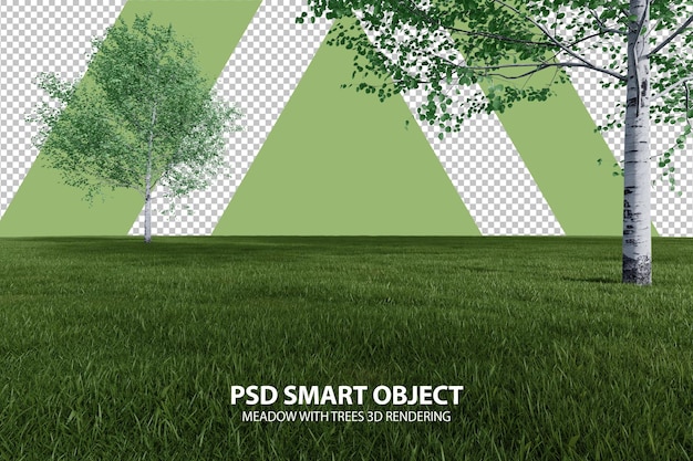 realistic meadow with trees 3d rendering of isolated objects