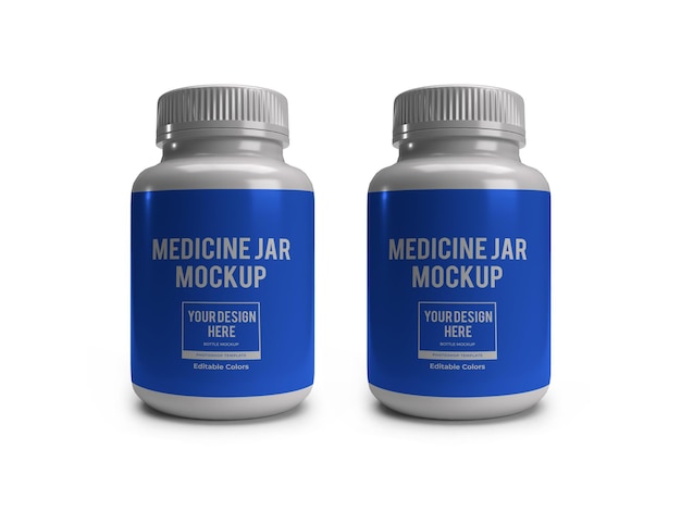 Realistic medicine bottle jar mockup template isolated