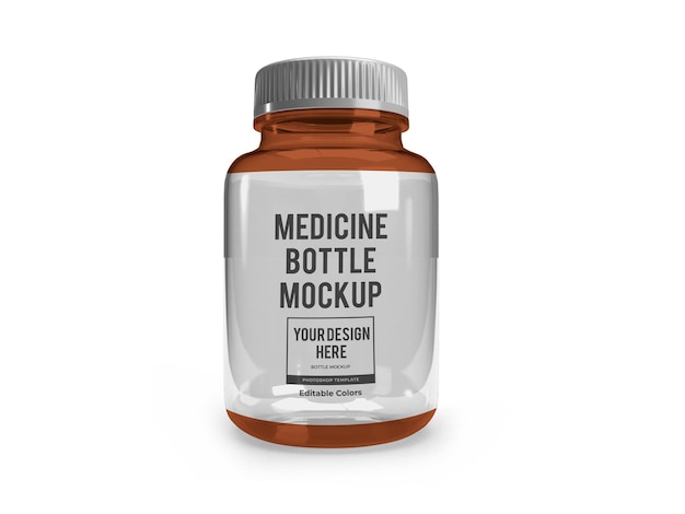 Realistic medicine glass bottle mockup template isolated