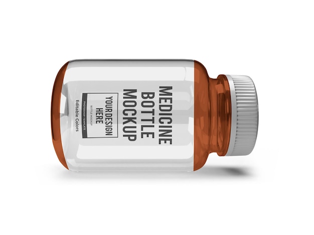 Realistic medicine glass bottle mockup template isolated