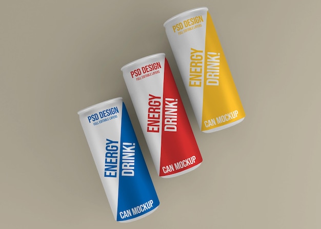 PSD realistic metal energy drink can mockup