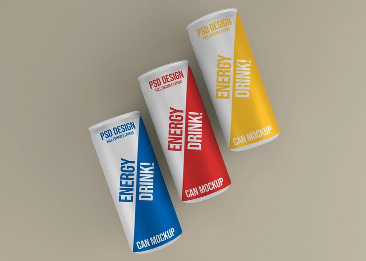 Realistic metal energy drink can mockup