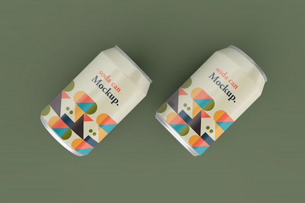 Realistic metallic soda can mockups design