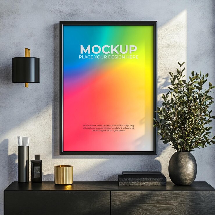 Realistic Minimalist Empty or Blank Picture Frame Mockup for Interior Design Creative Presentation