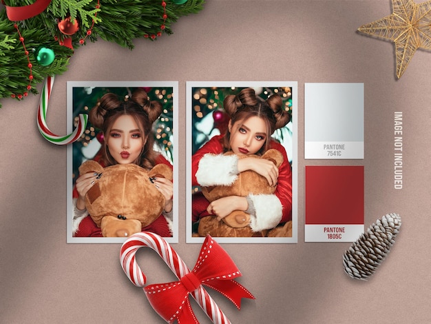PSD realistic and minimalist moodboard mockup or paper photo frame mockup for merry christmas and happy new year