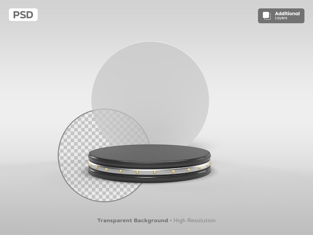 PSD realistic minimalist podium for product display. floating light scene with golden circle.