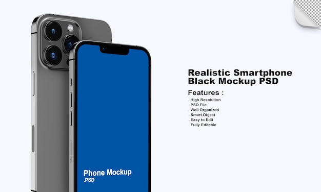 Realistic mobile phone black color mockup with editable design and changeable colors premium psd