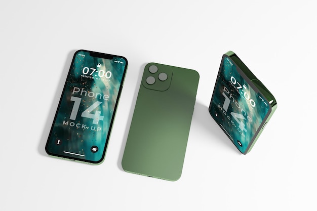 Realistic mobile phone mockup design green color