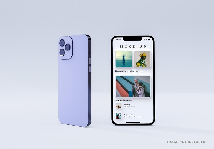 PSD realistic mobile phone mockup design purple color