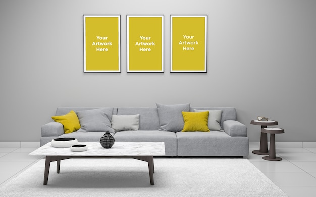realistic mockup of 3d rendered of interior modern living room