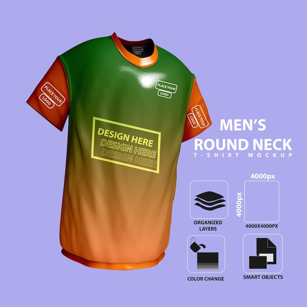 realistic mockup men's round neck t shirt mockup front view