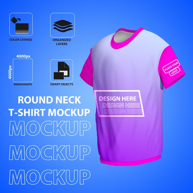 PSD realistic mockup men's round neck t shirt mockup front view