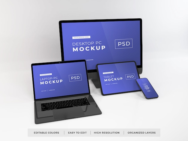 PSD mockup realistico di più dispositivi